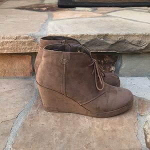 Tan Suede heeled wedge boots